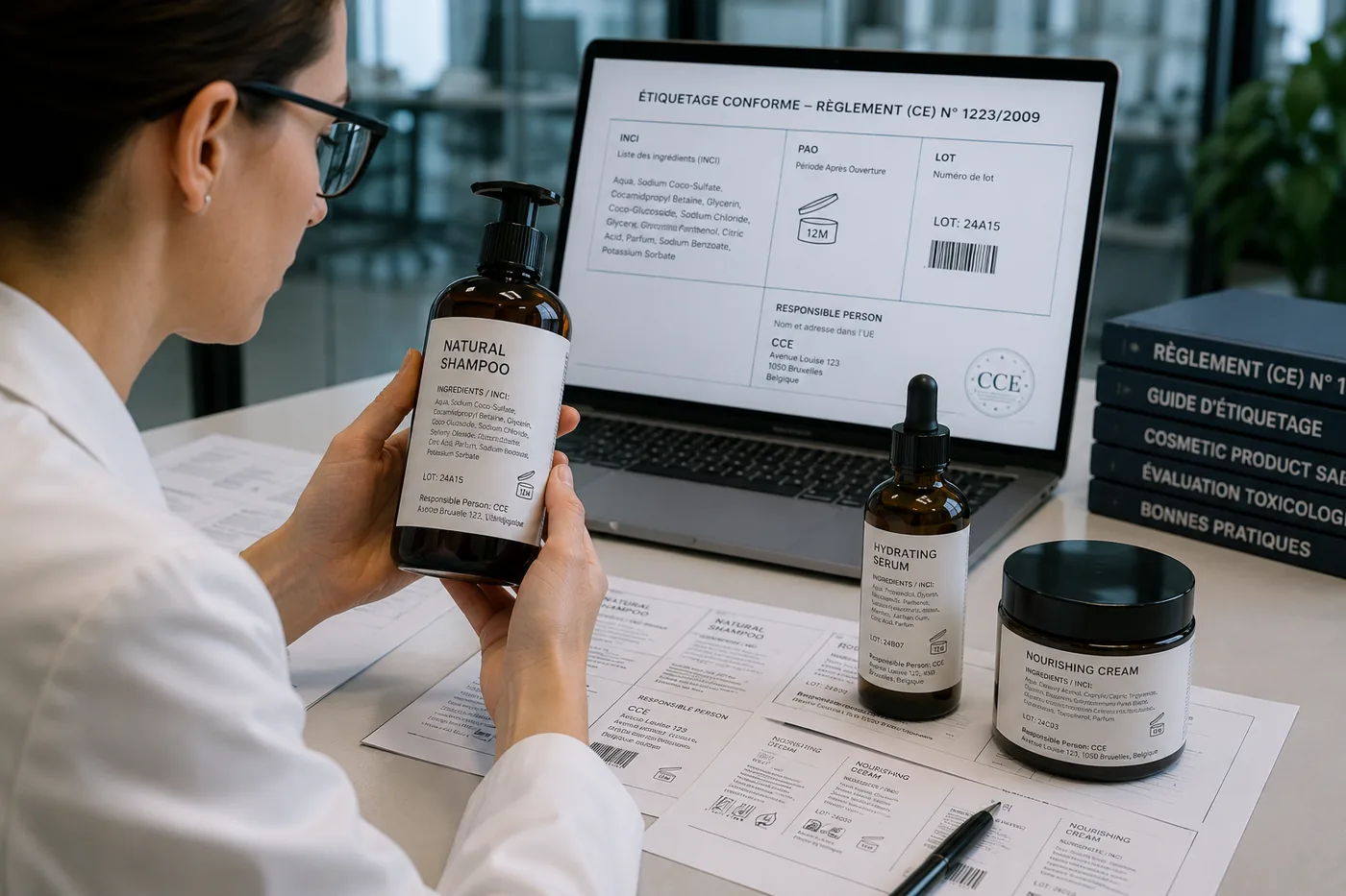 Vérification d'étiquetage cosmétique conforme aux normes EU
